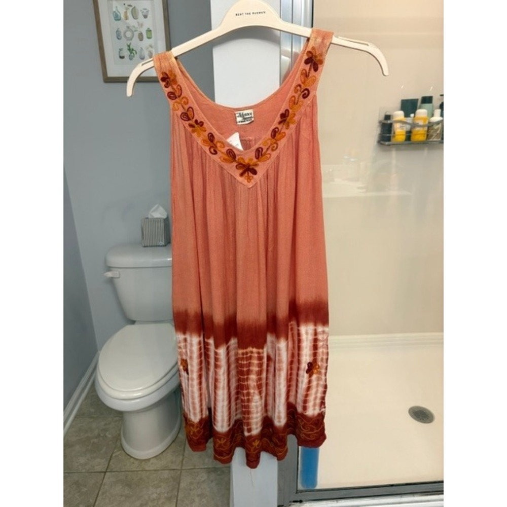 Advance Apparels Free Size Tie Dye Embroidered Dress Boho Cotton NWT